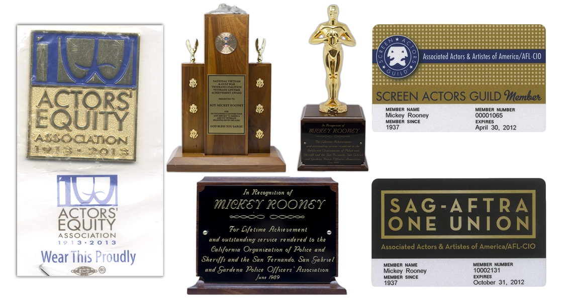 Mickey Rooney Lot of Personally Owned Items From His Acting Career -- Includes Two SAG Membership Cards & an Actors' Equity Association Pin